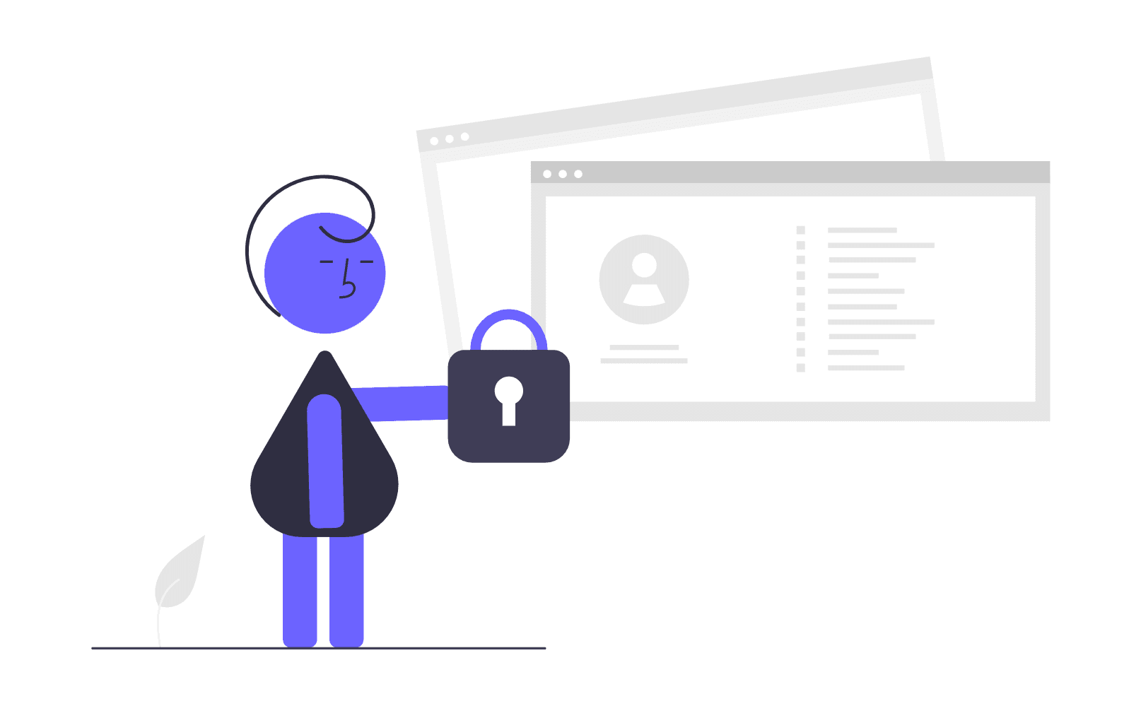 Illustration: a person with a locked safe, a symbolic image for protecting sensitive health data when searching for a therapist online