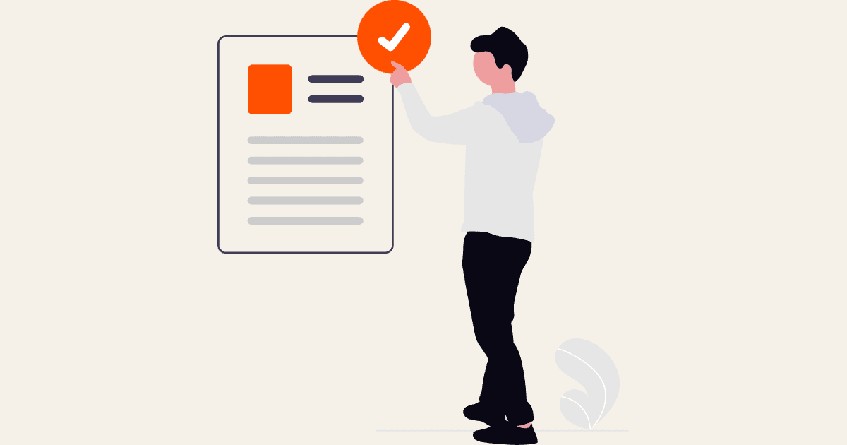 Illustration: Eine Person setzt ein großes Häkchen auf ein Dokument, Symbolbild für die Bewilligung der Psychotherapie durch die Krankenkasse ab der 11. Sitzung