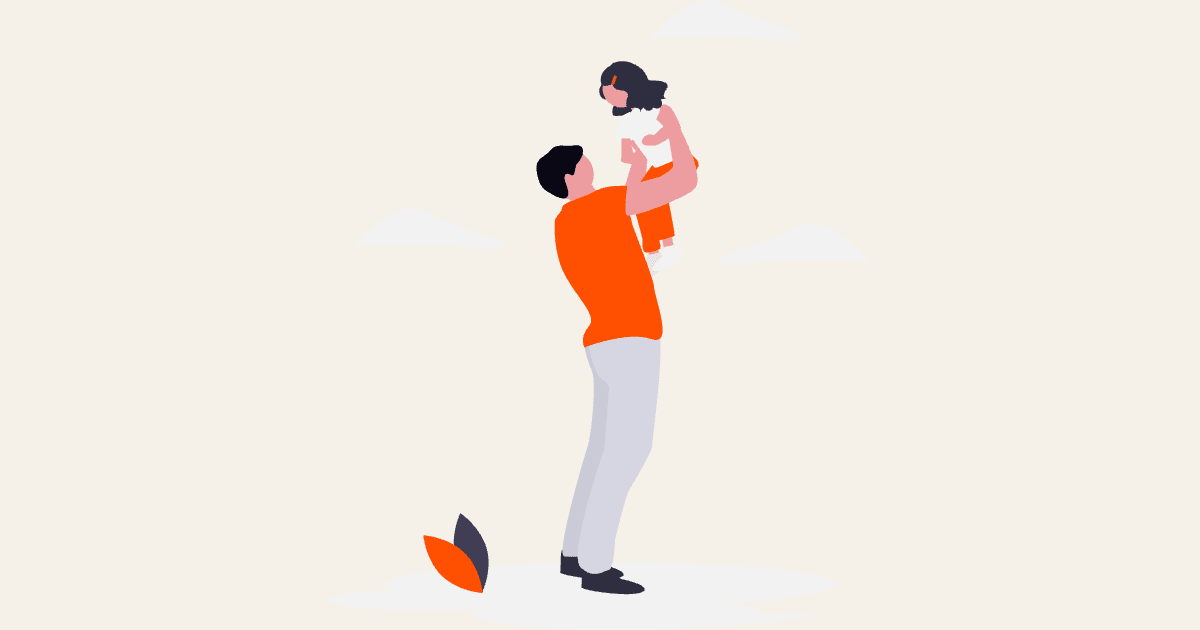 Illustration: Ein Elternteil hebt sein Kind lachend in die Höhe, Symbolbild für psychotherapeutische Unterstützung von Kindern und Jugendlichen und ihre Finanzierung